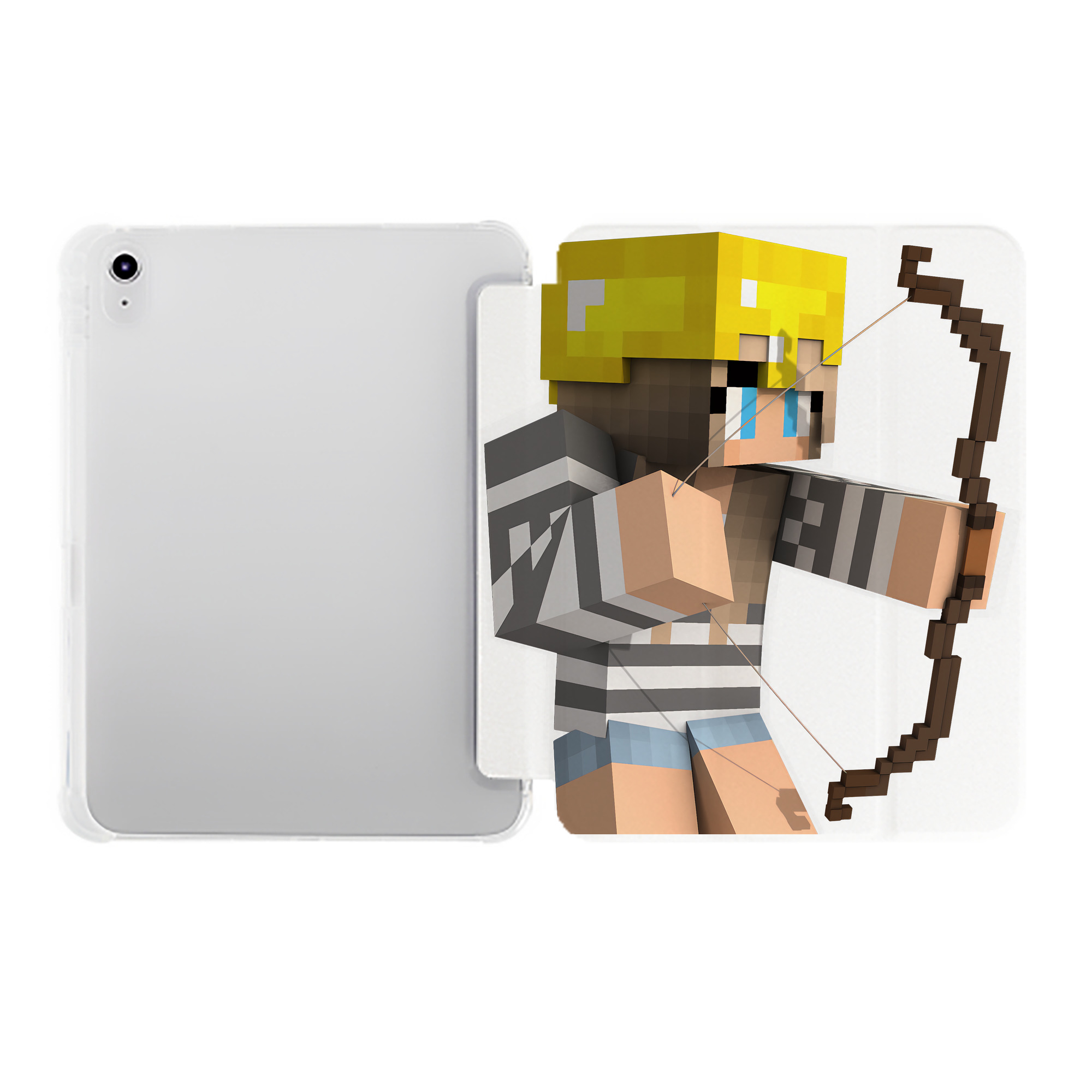 （画像用） マインクラフト ブロックの世界 Minecraft MC Block world IPad ケース ペン収納付き 三つ折りスタンド PUレザー×シリコン 対応機種9.5/10.5/10.9インチ